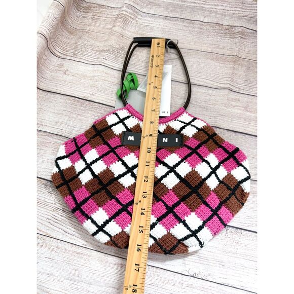 NWT Marni Market handbag in cotton knit with diamond pattern in Pink Crochet - Picture 16 of 16
